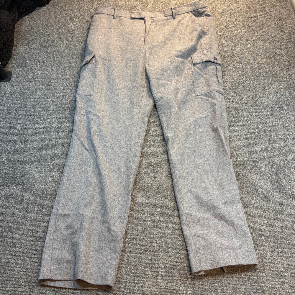 Claiborne Mens 38x32 Gray Wool Dress Pants Trousers Cargo Pockets
